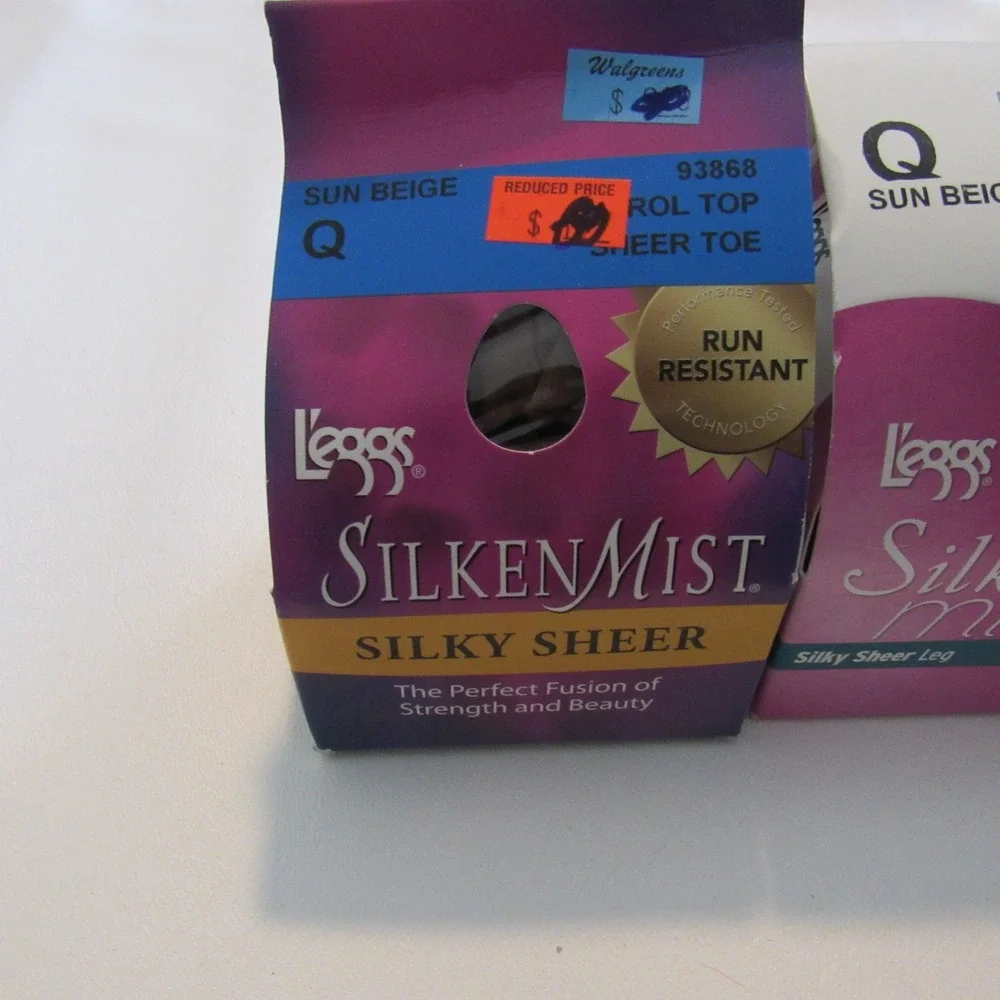 Leggs Silken Mist Pantyhose Control Top Queen Size Sun Beige Black Mist Lot of 3